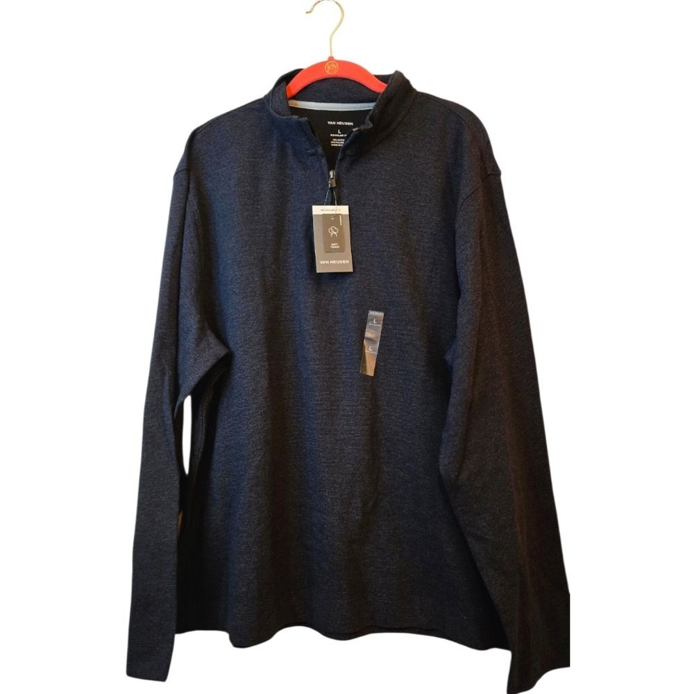 Van Huesen Men's Dark Gray Quarter-Zip Pullover Shirt - Size Large NWT
